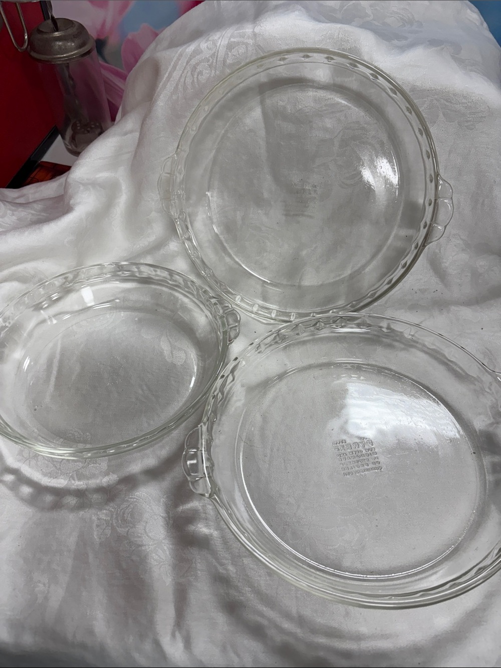 Vintage Pyrex # 229 Clear Glass Deep Dish 10” Scalloped Pie Plate USA set of 3